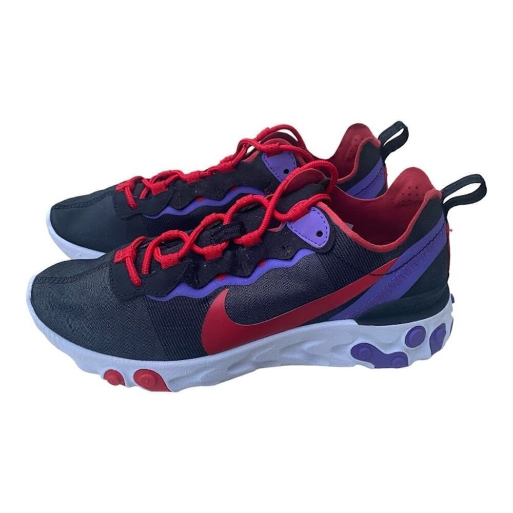 Nike React Element 55 Womenns 7.5 Black Red Purple CQ9903-001 Running Sneakers - Picture 2 of 16